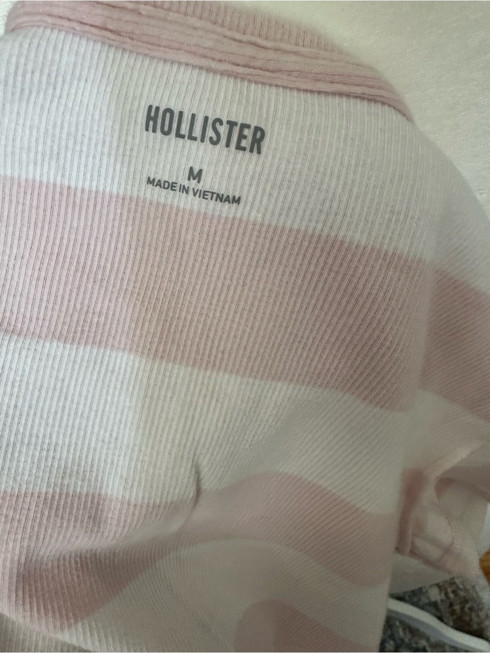 Hollister Striped Short-Sleeve Icon Henley Tee - Pink & White - Picture 3 of 3